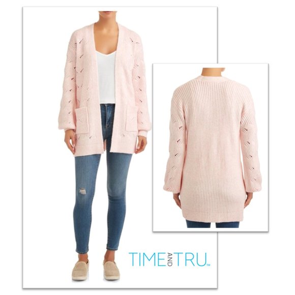 Tru Womens Pointelle Open Cardigan Nwt 